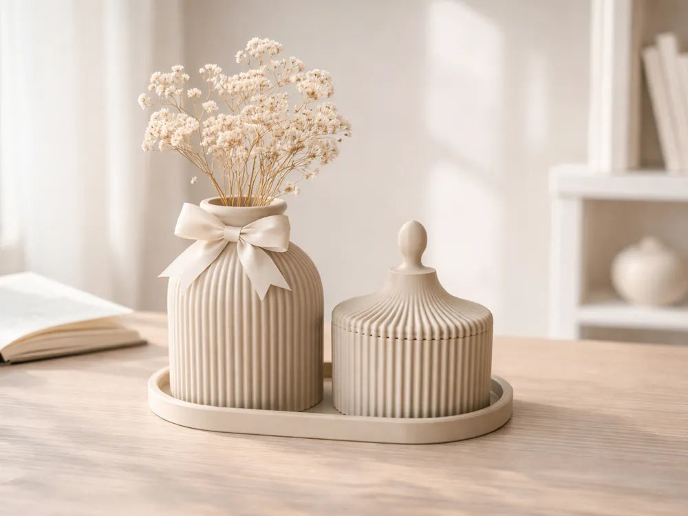 Ribbed Vase & Lidded Container Set Oval