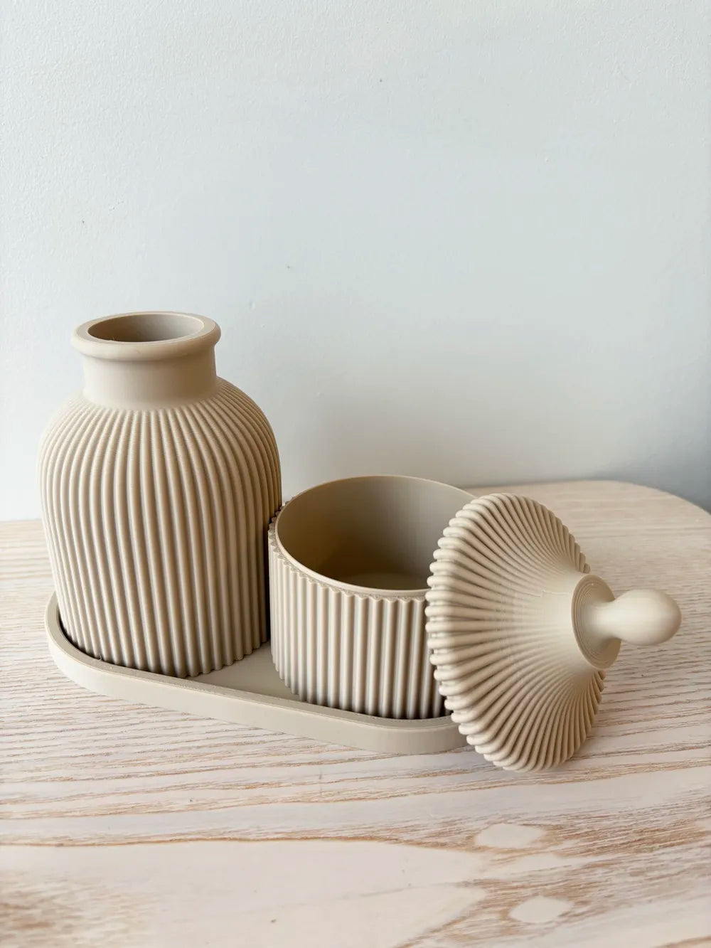 Ribbed Vase & Lidded Container Set Oval
