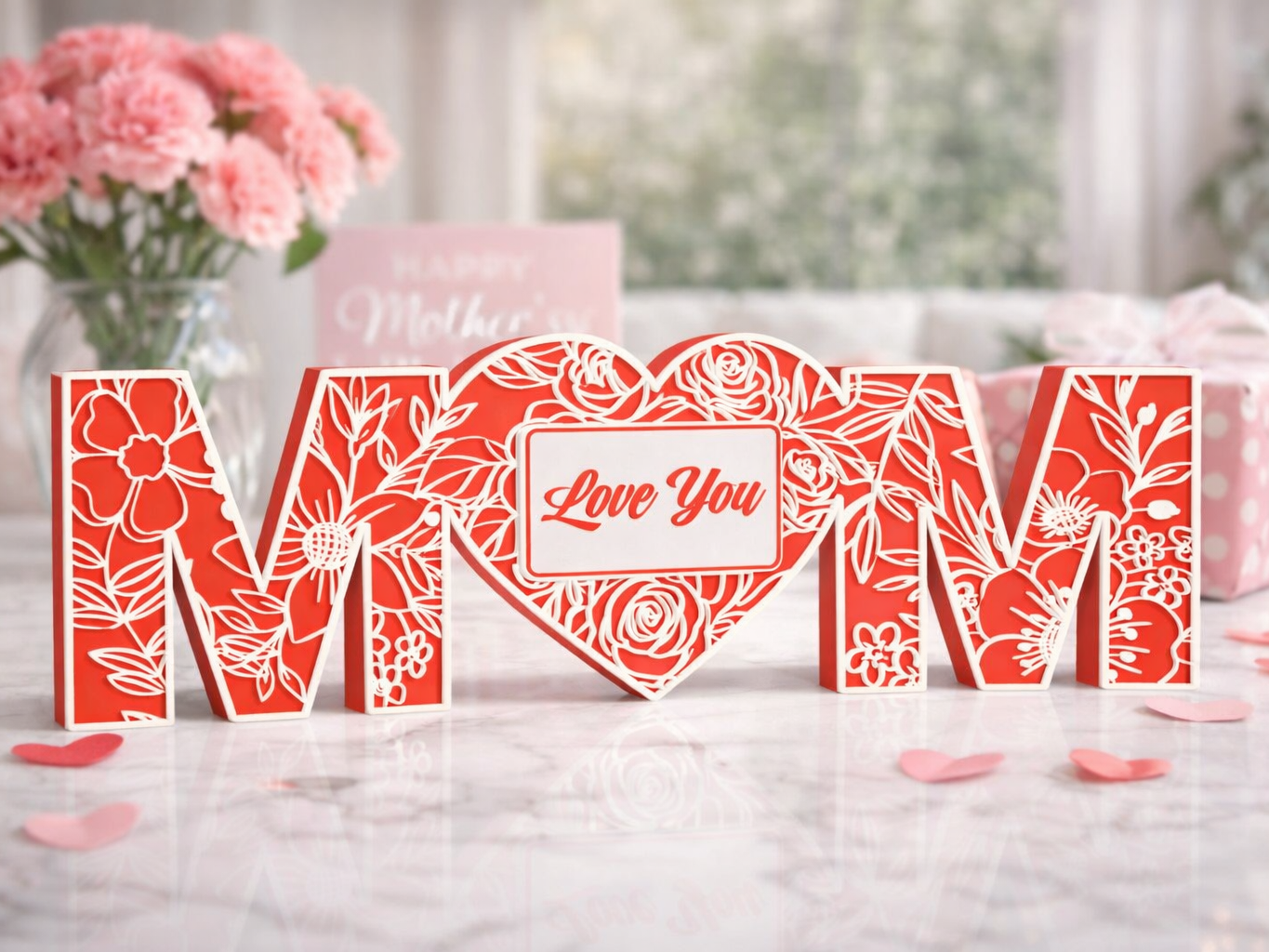 MOM Floral Heart Love You Sign